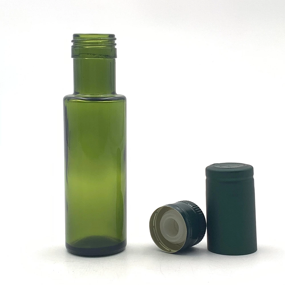 Bouteille d'huile d'olive ronde vert foncé de 100 ml
