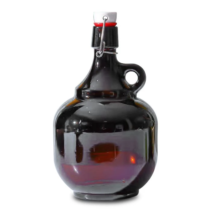 Bouteille de bière ronde ambrée de 2 L, type growler, avec poignée. Cruche de brasserie rechargeable de 1,9 L (64 oz).